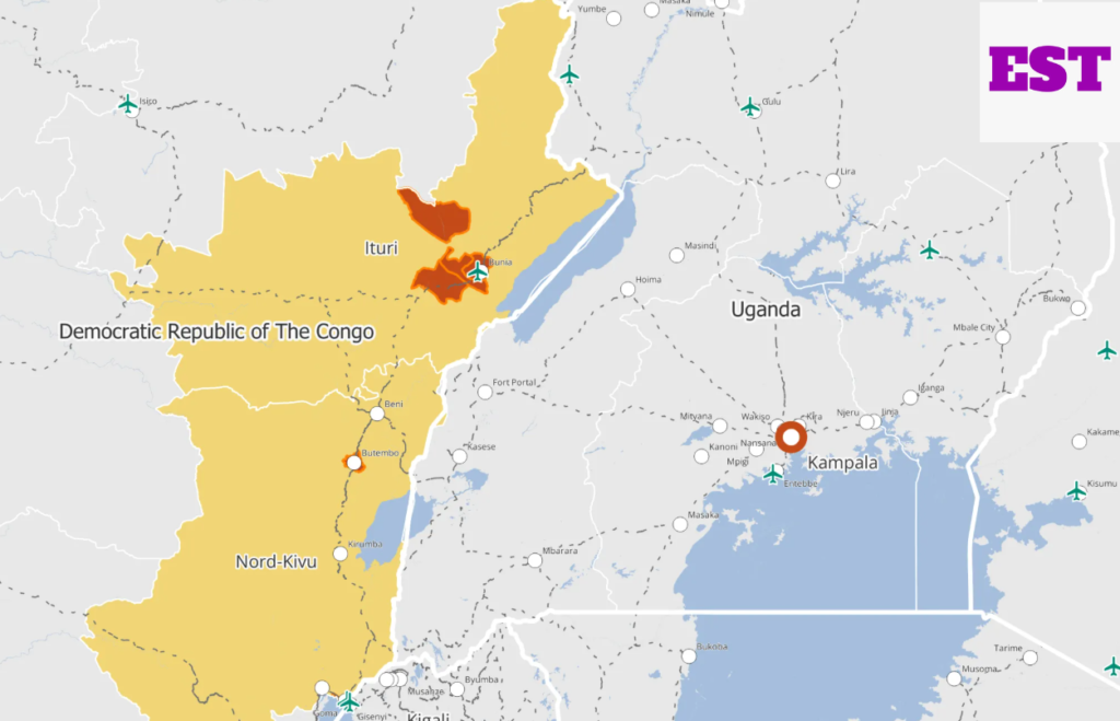 A visual of location affected with Ebola outbreak in Congo and Uganda